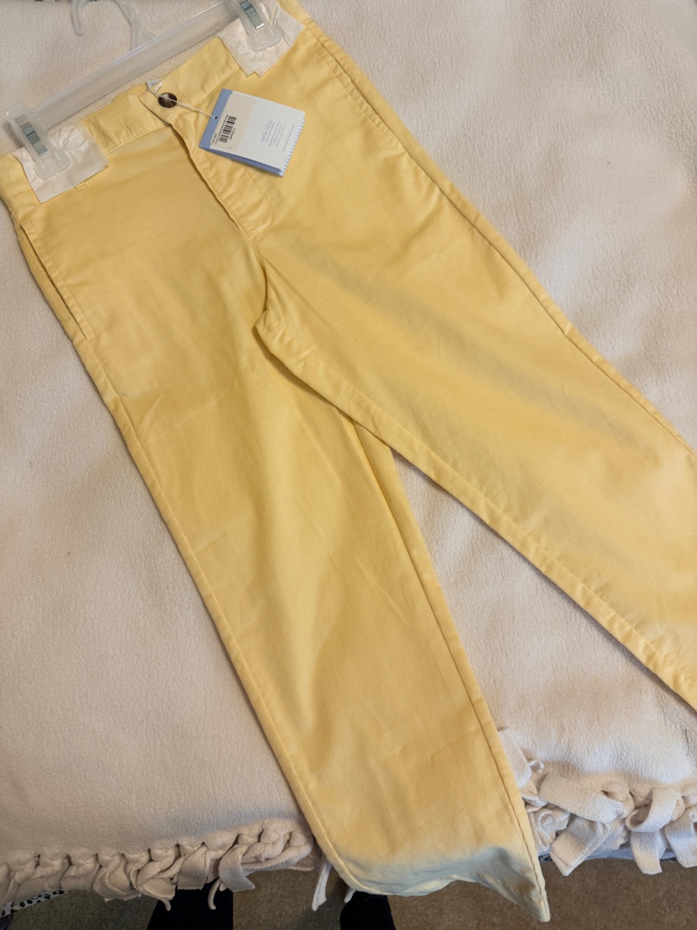 bella bliss Lemon Corduroy Boys Slim Pant Tag - White & Light Blue